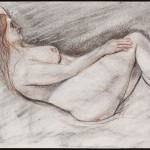 Reclining Nude, conte and charcoal on archival paper, 18 x 2